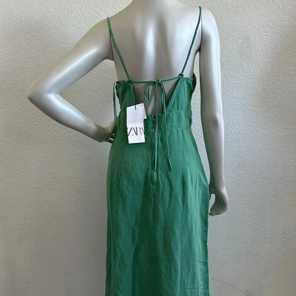 NWT Zara Green Lined Button Midi Dress - Picture 6 of 9